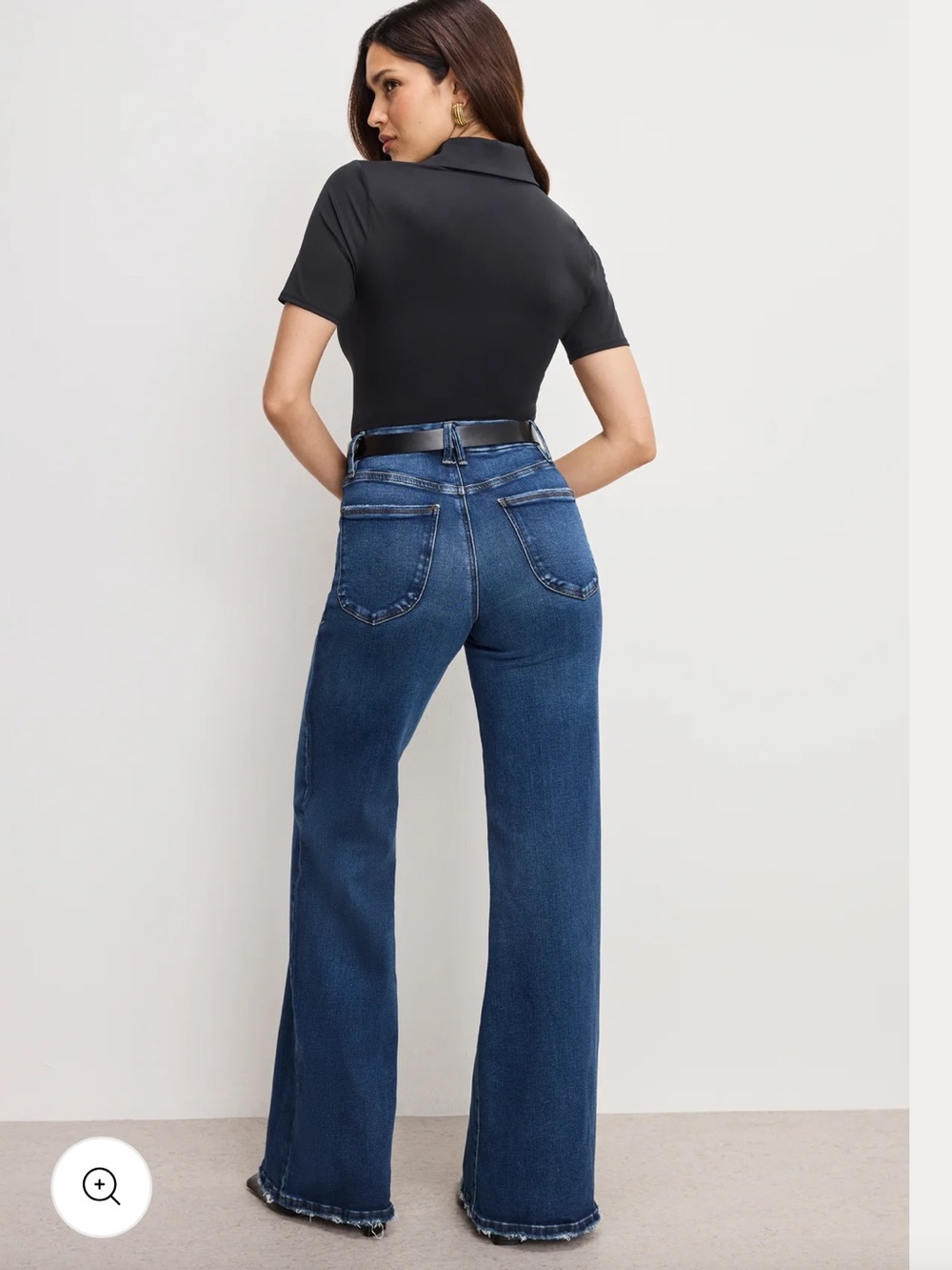 Good American Dark Blue High-Rise Wide Leg Jeans - Picture 8 of 9